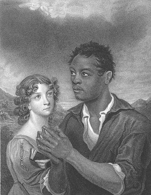 BLACK YOUNG AFRICAN PRINCE & PRETTY WHITE GIRL PRAY ~ 1844 Art Print Engraving