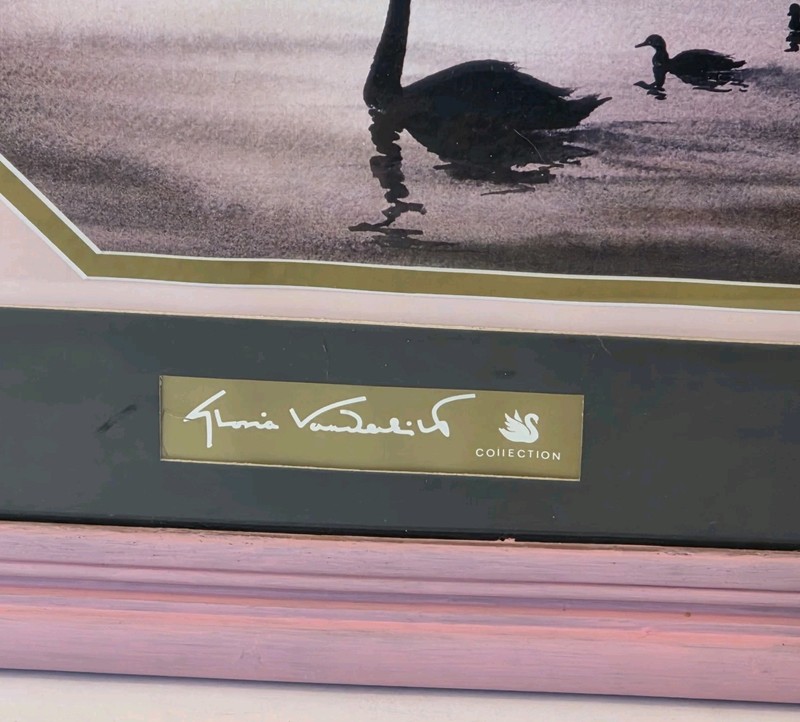 Vtg Gloria Vanderbilt Swan Lake Wall Art Pink Frame With Glass Front 22.5 x 18.5 gallery