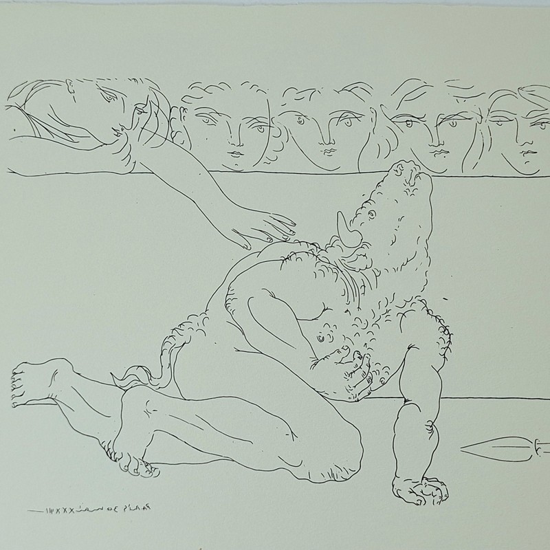 Vintage PABLO PICASSO Etching Plate Lithograph Vollard 1956 "Minotaure mourant" gallery