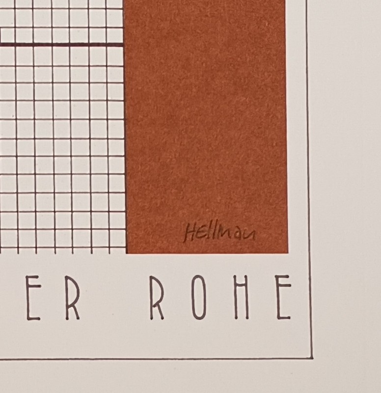 Unframed Lithograph "Miles Van Der Rohe" by Louis Hellman - Archi-tetes Series gallery
