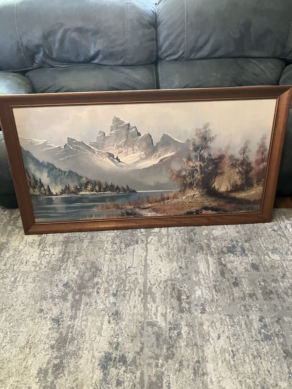Vintage Winter Peaks Signed Wilmer w/ Wood Frame: 52”x 28.5”