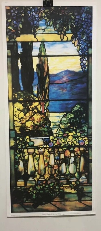 FINE ART LITHOGRAPH: Tiffany Peacock Window II 12 X 28 1/2