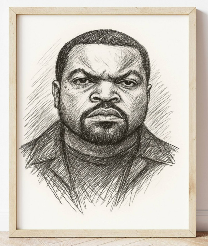 ICE CUBE DRAWING PRINT PORTRAIT SKETCH 8" x 10" PRINT WALL ART HIP HOP RAP gallery