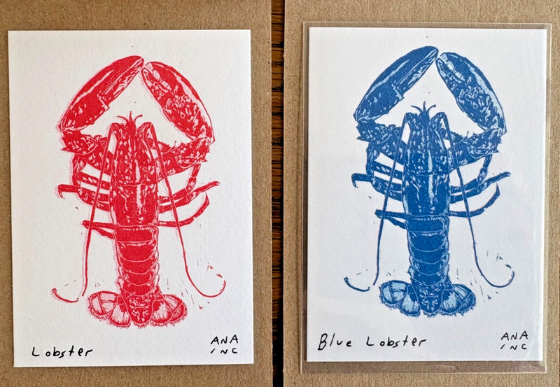 Ana Inciardi mini prints: Patriotic Twin Lobsters: Red and Blue (retired)