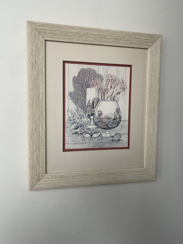 Frank Massa Seaside Still Life Beach Prints Signed Set (2) Coastal Coral Framed gallery
