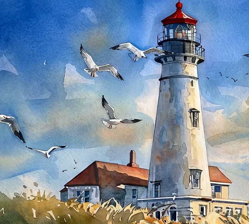 Peaceful Lighthouse Walk 5"x7" Print on Matte Paper | Coastal Family Art gallery