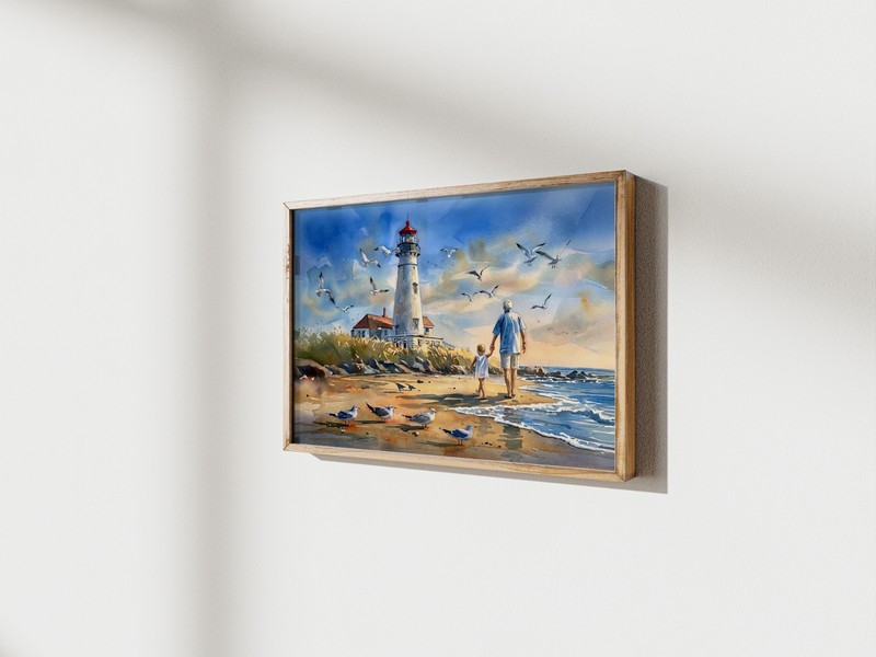 Peaceful Lighthouse Walk 5"x7" Print on Matte Paper | Coastal Family Art gallery