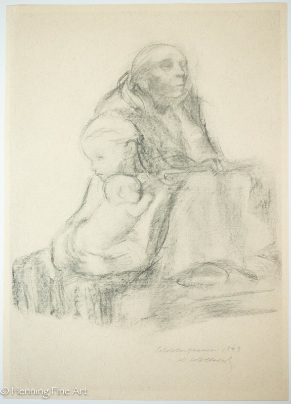 Rare Kathe Kollwitz Original Collotype Lithograph «Soldatenfrauen» on Laid Paper