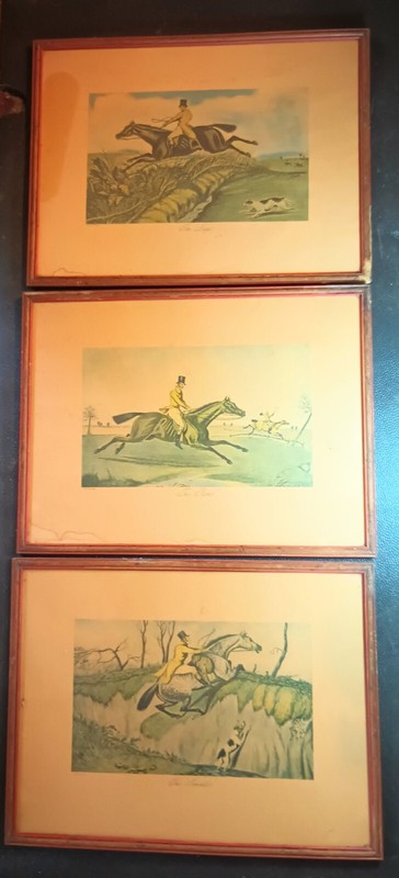 3 Antique Lithographs «The Run” The Scramble» «The Leape» Signed Alken, Del II
