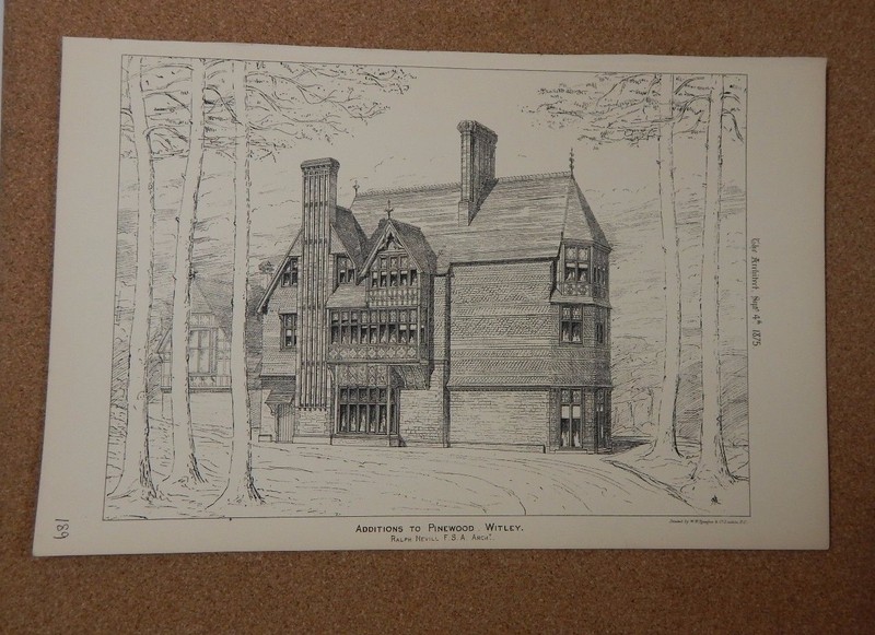 Antique Architects print Additions To Pinewood Witley the architect 1875