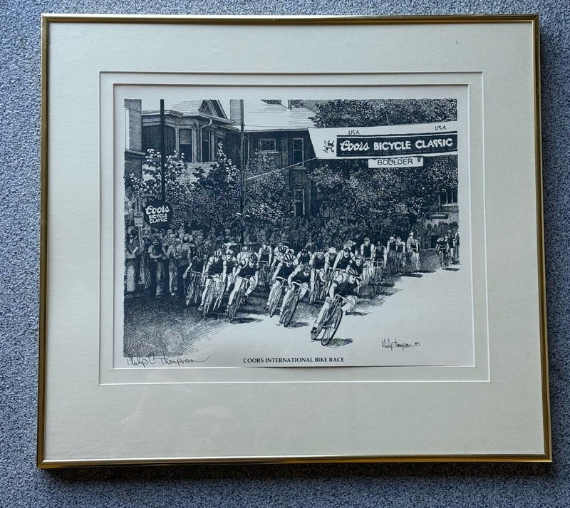 Original Signed Philip C Thompson Etching Coors Bicycle Classic Boulder Colorado