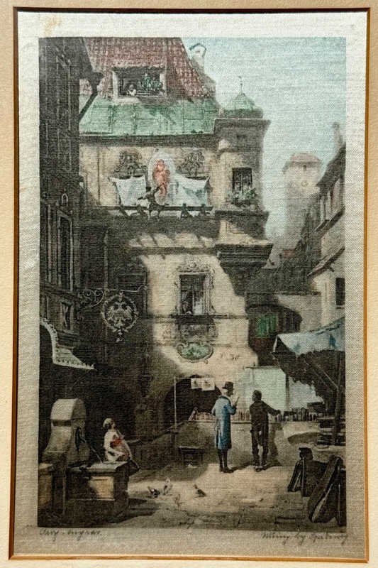 Carl Spitzweg Chromolithograph on Silk Print • Kunst und Wissenschaft 1910