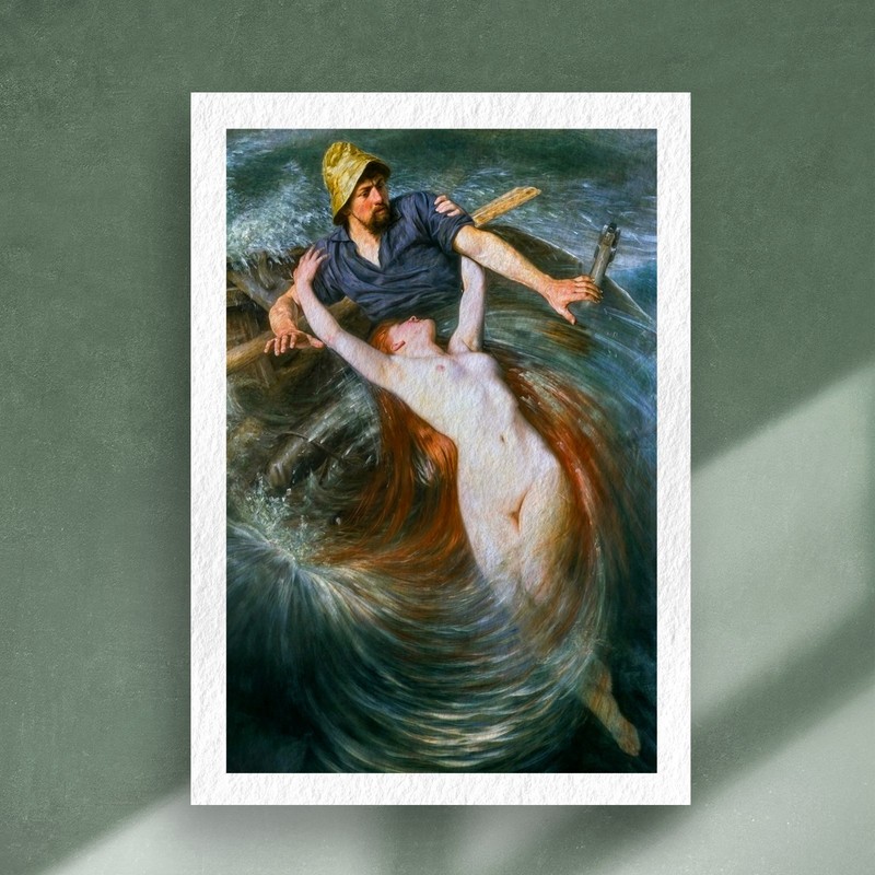 The Fisherman and the Mermaid Knut Ekwall Fine Art Print Vintage Nautical Decor