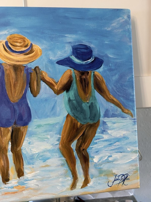 Ladies On Beach I Canvas Art Print Signed Julie Derice 12x18”-whimsical- gallery