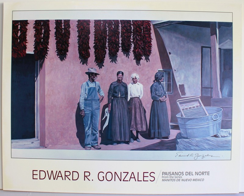 EDWARD GONZALES LITHOGRAPH CARDBOARD POSTER HAND SIGNED NEW MEXICO Southwest