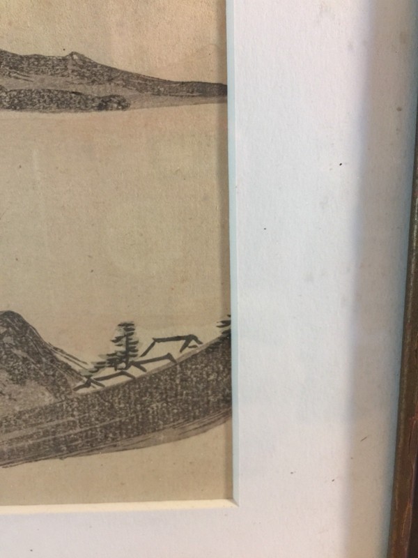 print of Asian Volcano? 6x8,ink drawing,framed to 10x12, Asian,Japan,China? gallery