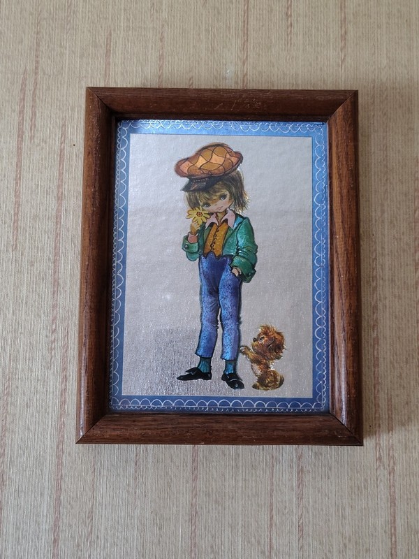Vintage Dufex 3D Framed Print - 9" x 7", Child with Dog, Mid-Century Collection gallery