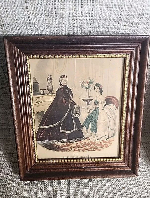 2 VTG Framed La Mode Illustree Leroy Imp. Paris Prints Wooden Ladies Victorian gallery