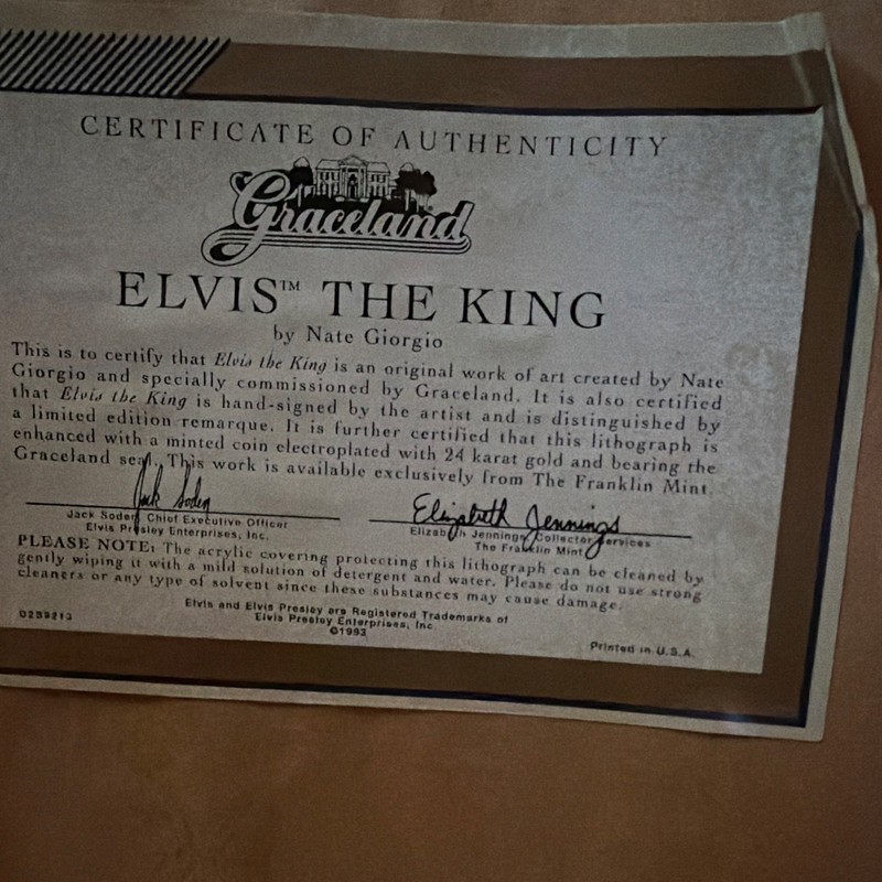 Nate Giorgio Signed Framed COA Elvis the King 1993 Original Lithograph Print