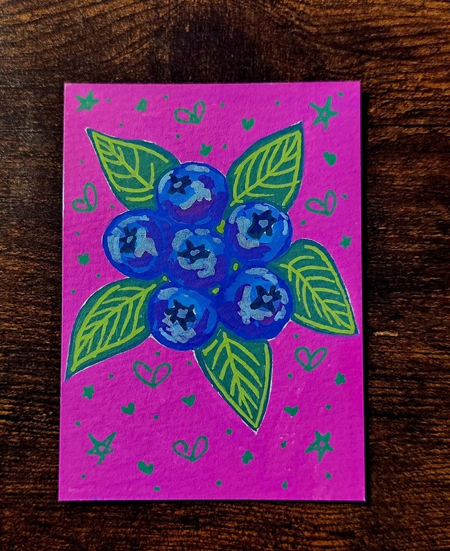 Original art PRINT, blueberries, purple, pink, food, fruit, blue, cute, whimsy