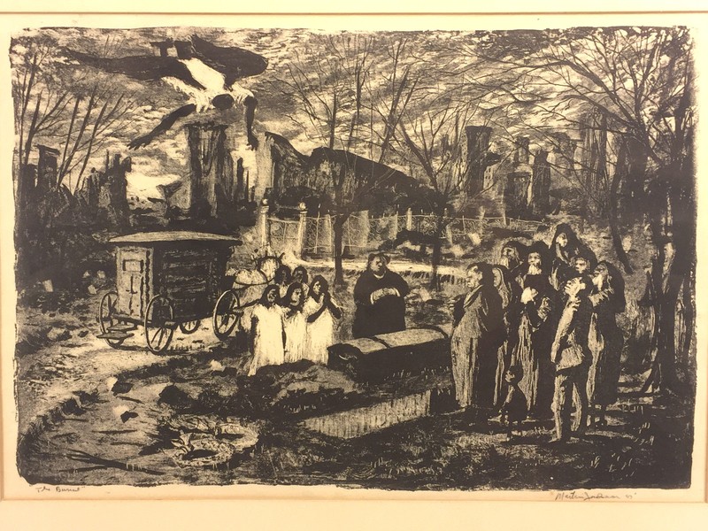 Vintage Martin Jackson Nightscape Wood Print Lithograph «The Burial» 1947