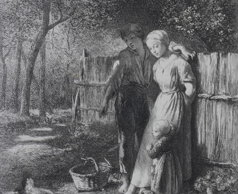 Charles Emile Jacque (French 1813-1894) Etching on laid paper "Le Printemps" gallery