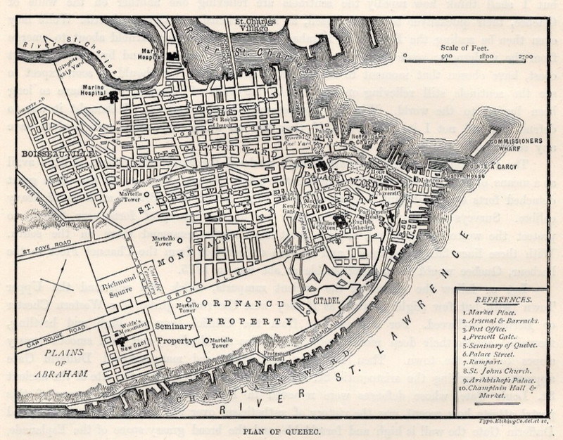Quebec Canada Historic City Plan Map St Lawrence Small 1885 Antique Engraving