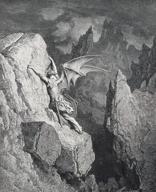 Gustave Dore Satan With Heads Hands Wings or Feet Paradise Lost 13×10 Engraving