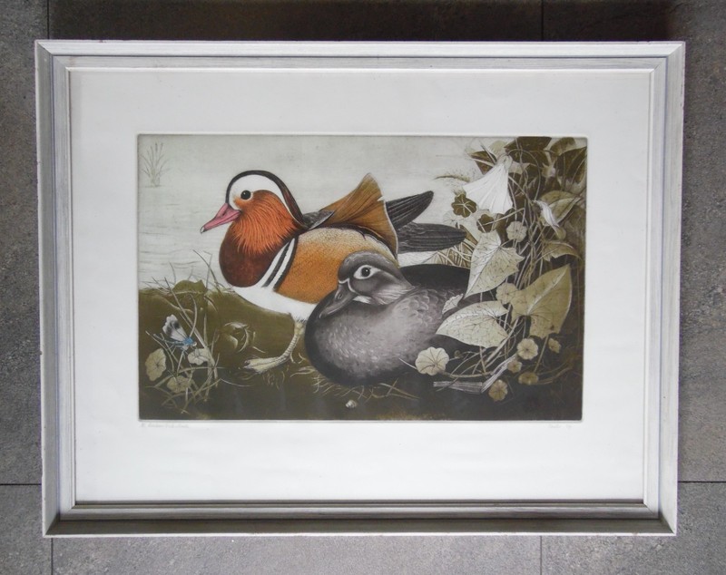 A Happy Pair, Mandarin Duck + Drake. Jack Coutu Original Signed LE Etching ’74