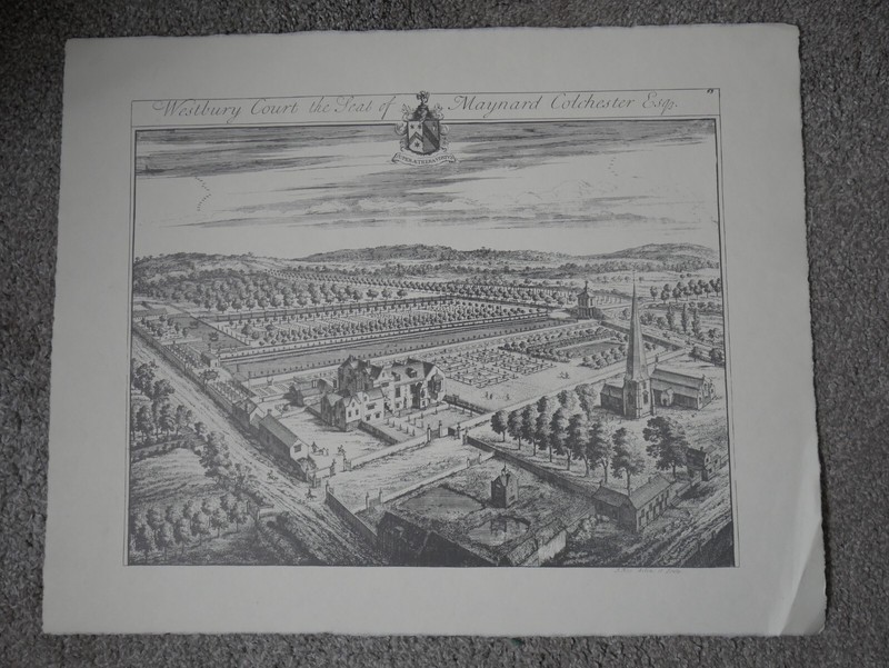 Westbury Court, Gloucester – print of aerial view after Johannes Kip (1707)