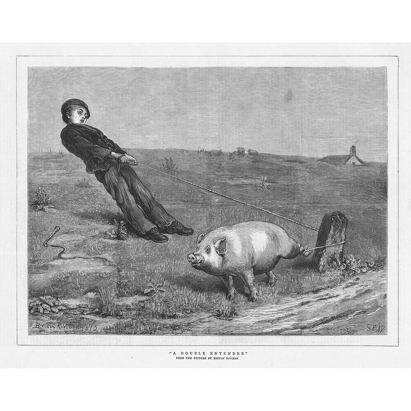 BRITON RIVIERE A Double Entendre – Antique Print 1876