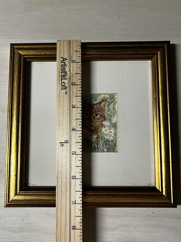 Lesley Holmes Cat Daisies Small Limited Edition Miniature Print Framed Numbered gallery